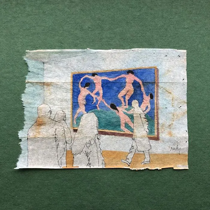 I Paint "Museum Goers" On Used Tea Bags (19 Pics)