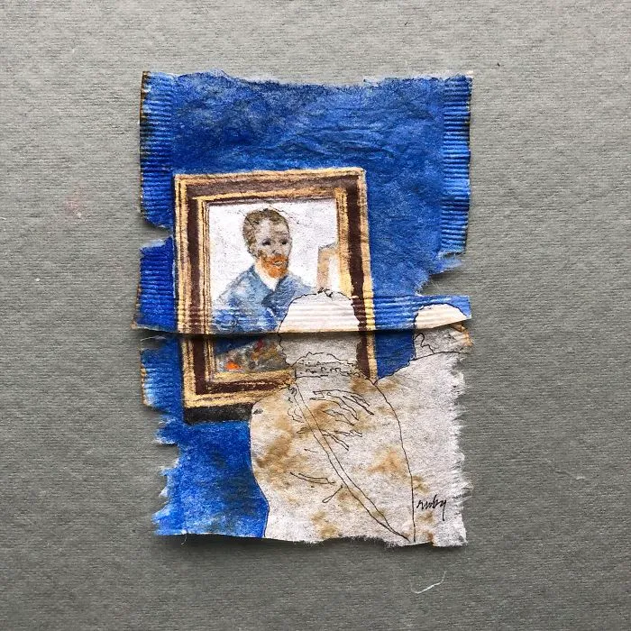 I Paint "Museum Goers" On Used Tea Bags (19 Pics)