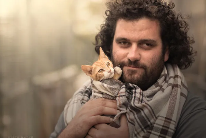 Amos With Strabismus And Ginger - A Kitten That Lost Her Mother After She Was Born