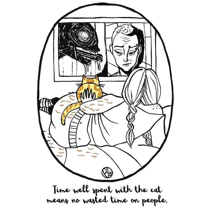 My Girlfriend Turns Our Life With 3 Cats And A Dog Into Humorous Illustrations (20 Pics)