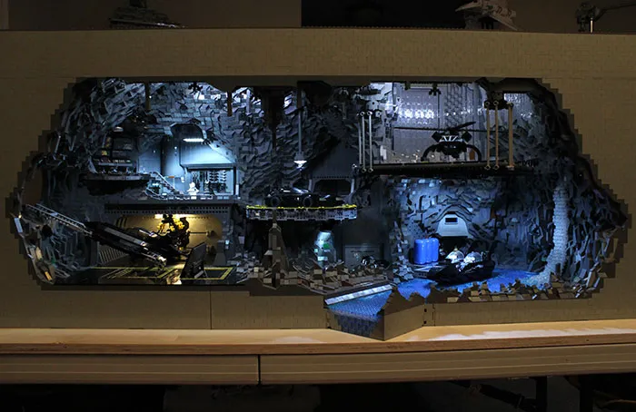 LEGO Batcave Built From 20,000 Blocks With 4 Lights Powered From Behind