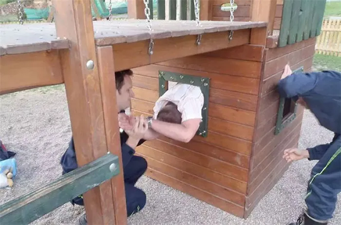 This Man Thought It Would Be A Good Idea To Climb Into This Playground Attraction