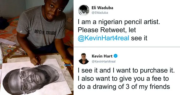 Talented Young Artist Draws Incredibly Realistic Portrait Of Kevin Hart, Can't Believe He Actually Responds On Twitter