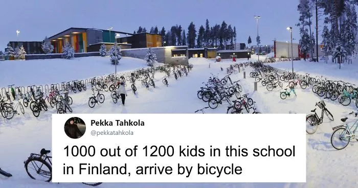 Kids In Finland Continue To Ride Bicycles To School In -17°C (1.4°F) Weather And It's A Lesson In Commuting