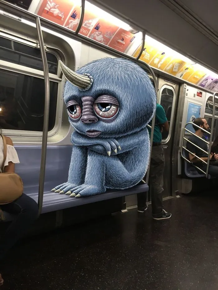 Artist Imagines 47 Mischievious Monsters Interacting With Commuters On NYC Subway