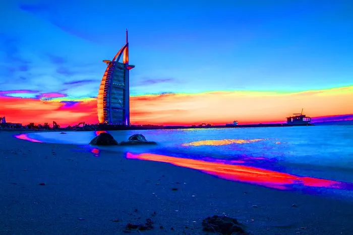 Coloring Evening With Burj Al Arab Jumeirah, Dubai, Uae.