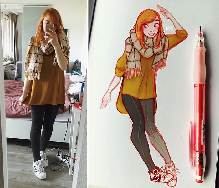 This Dutch Artist Turns Herself And Other People Into Adorable Cartoon Illustrations (30 Pics)