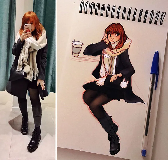 This Dutch Artist Turns Herself And Other People Into Adorable Cartoon Illustrations (30 Pics)