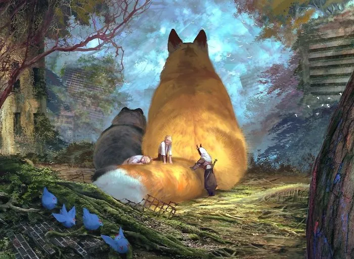 Japanese Illustrator Imagines A World Where Humans Live Among Giant Animals (30 Pics)