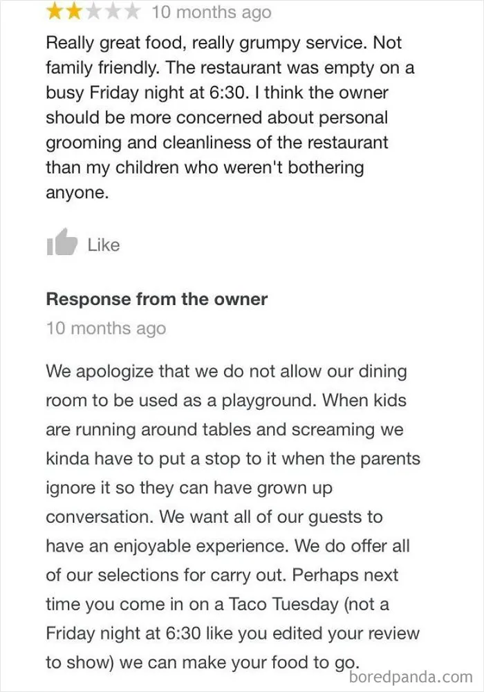 30 Of The Funniest Restaurant Comebacks To Bad Reviews