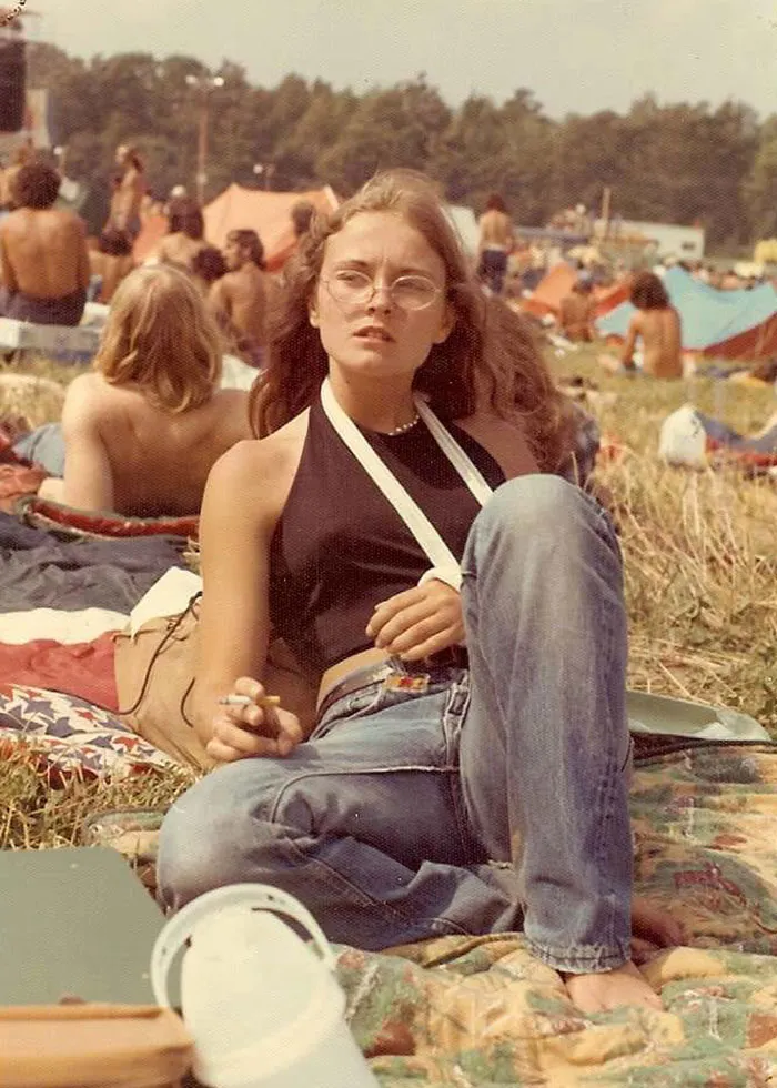 My Mom, Age 15, Smoking At An Allman Brothers Concert With A Broken Arm. Watkins Glen '73
