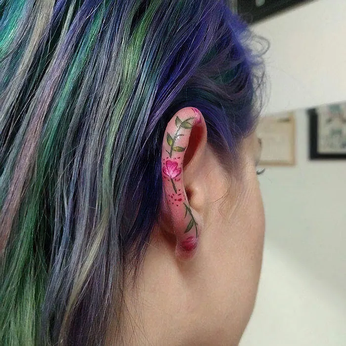 New Beautiful Ear Tattoo