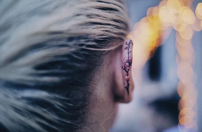 My New Ear Tattoo - Cherry Blossoms