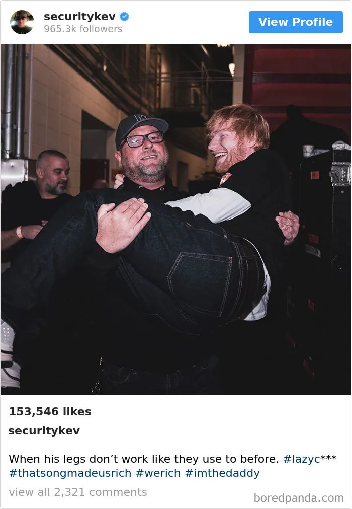 Ed Sheeran’s Security Guard Has An Instagram With 853K Followers, And It’s Better Than His Boss's
