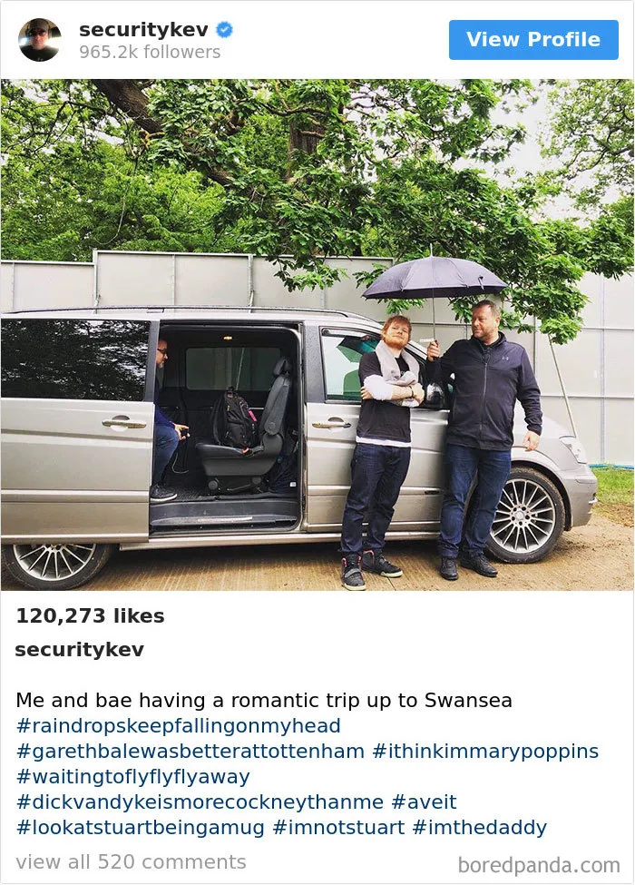 Ed Sheeran’s Security Guard Has An Instagram With 853K Followers, And It’s Better Than His Boss's
