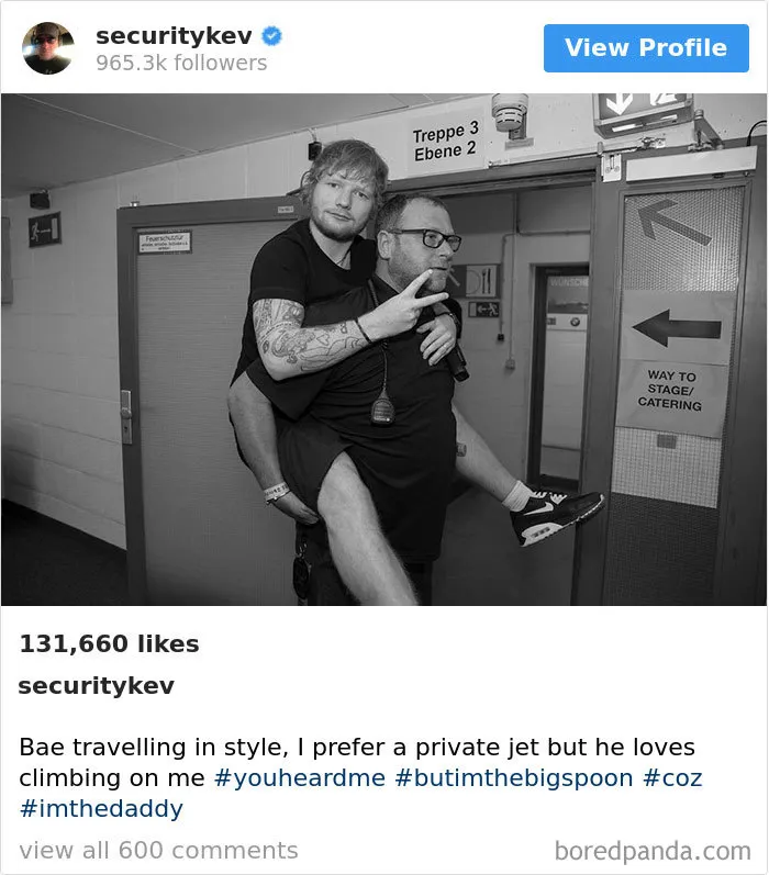 Ed Sheeran’s Security Guard Has An Instagram With 853K Followers, And It’s Better Than His Boss's