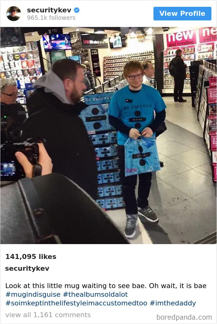 Ed Sheeran’s Security Guard Has An Instagram With 853K Followers, And It’s Better Than His Boss's