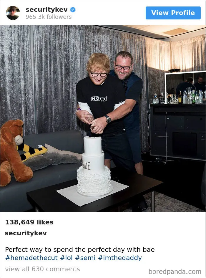 Ed Sheeran’s Security Guard Has An Instagram With 853K Followers, And It’s Better Than His Boss's