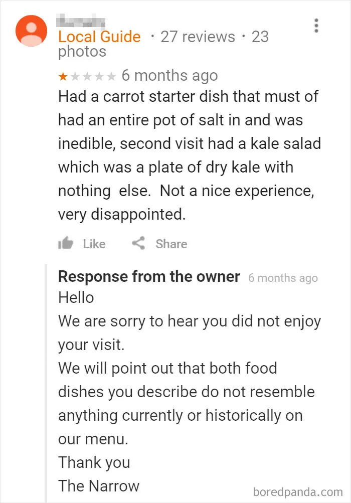 30 Of The Funniest Restaurant Comebacks To Bad Reviews