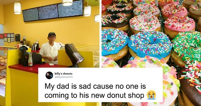 Son Shares Photo Of His Dad, Sad That No One Is Coming To His New Donut Shop, It Goes Viral And People Flood The Shop