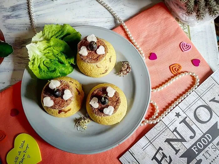 Millet With Mushrooms, Burger, And Radish Hearts