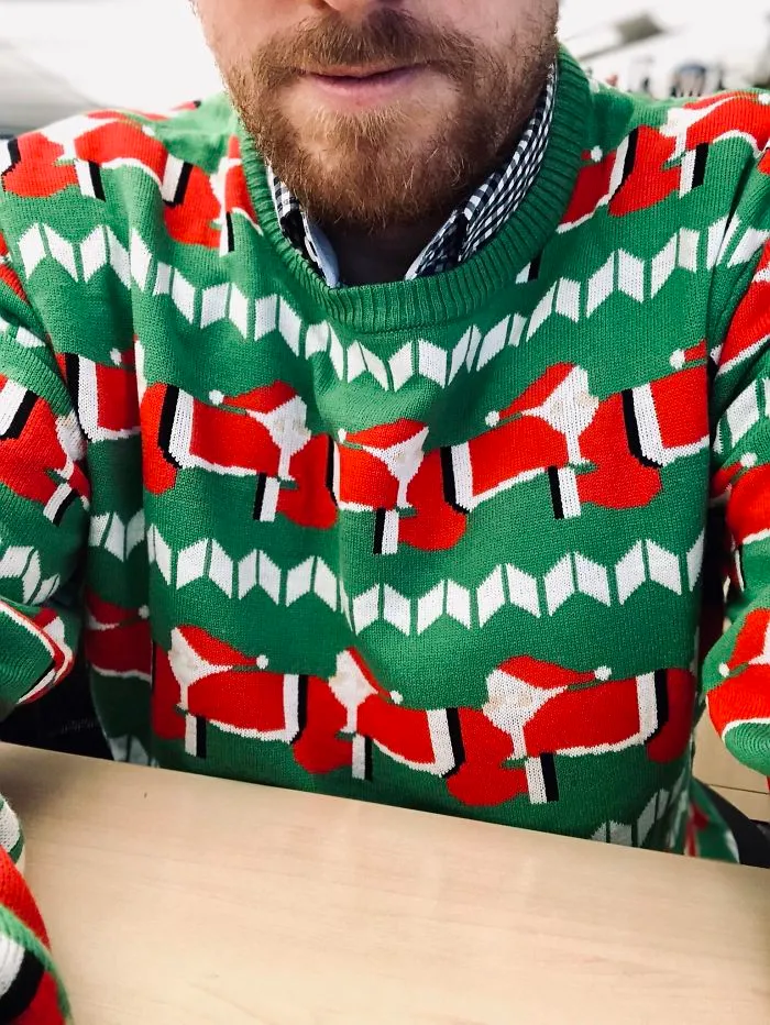 My Entry For The Ugly Sweater Contest At Work: “The Human Santapede”
