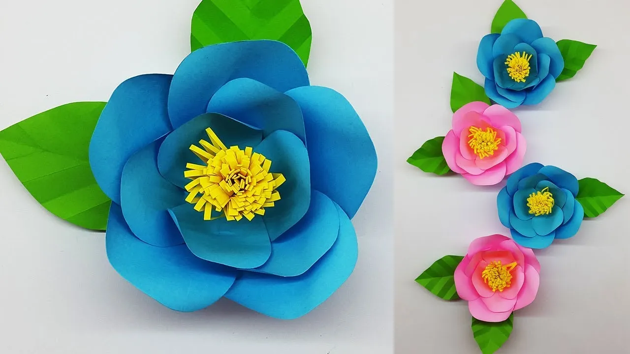 Paper Flower Camellia Making With Template | DIY Paper Flowers For Wall Decorations