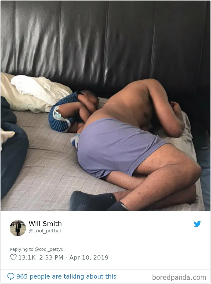 Father Posts A Pic Showing How His Kid Sleeps On Him, 30 Dads Join The Hilarious Thread