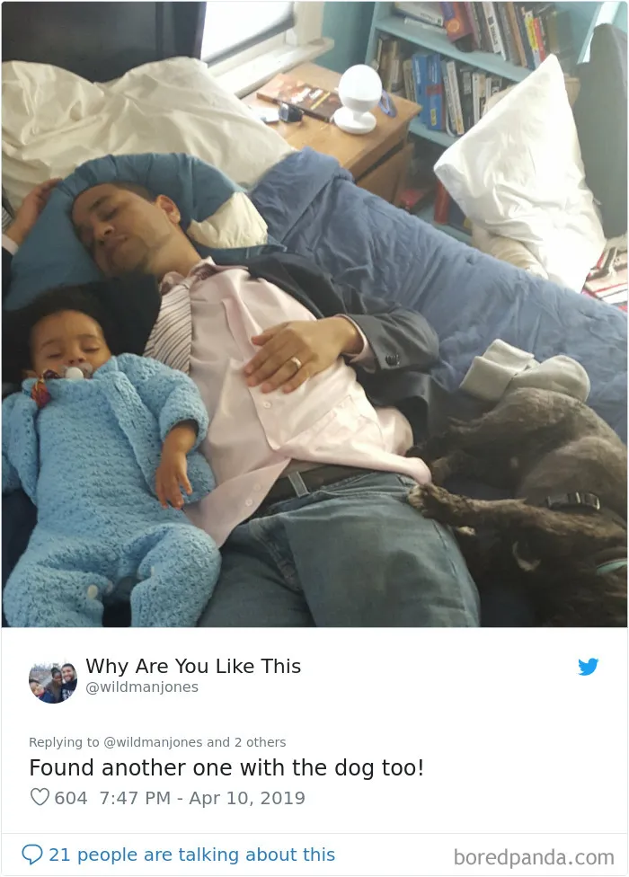 Father Posts A Pic Showing How His Kid Sleeps On Him, 30 Dads Join The Hilarious Thread