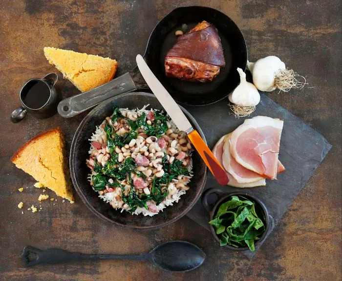Blackeyed Peas With Rice, Greens & Sidemeat
