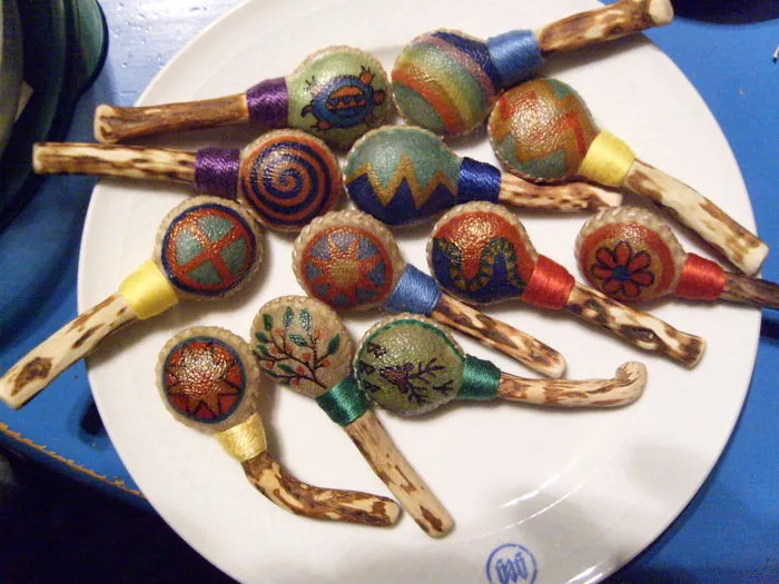 Mini Rattles - As A Chain Or Portable In The Bag. To Always Have A Small Instrument With You. Handles From The Heather Wood.