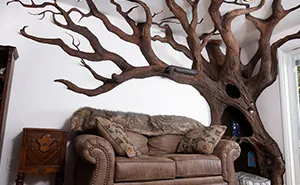 Man Creates Indoor Fake Tree For A Cat, And The Master Approves Of It