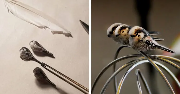 I Make Micro Birds From Clay And Feathers