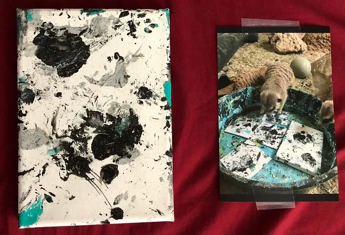This Painting I Bought At The Zoo Came With A Picture Of The Meerkat Family Who Painted It