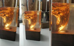 Resin Wood Made Unique Table Lamp Ambient Light Epoxy Wooden Light Sinobrilla
