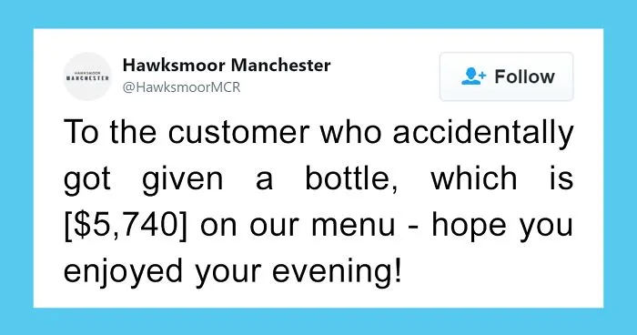 Internet Applauds The Way This Restaurant Was Kind To Their Staff Member Who Gave A $5,740 Wine Instead Of A Cheap One