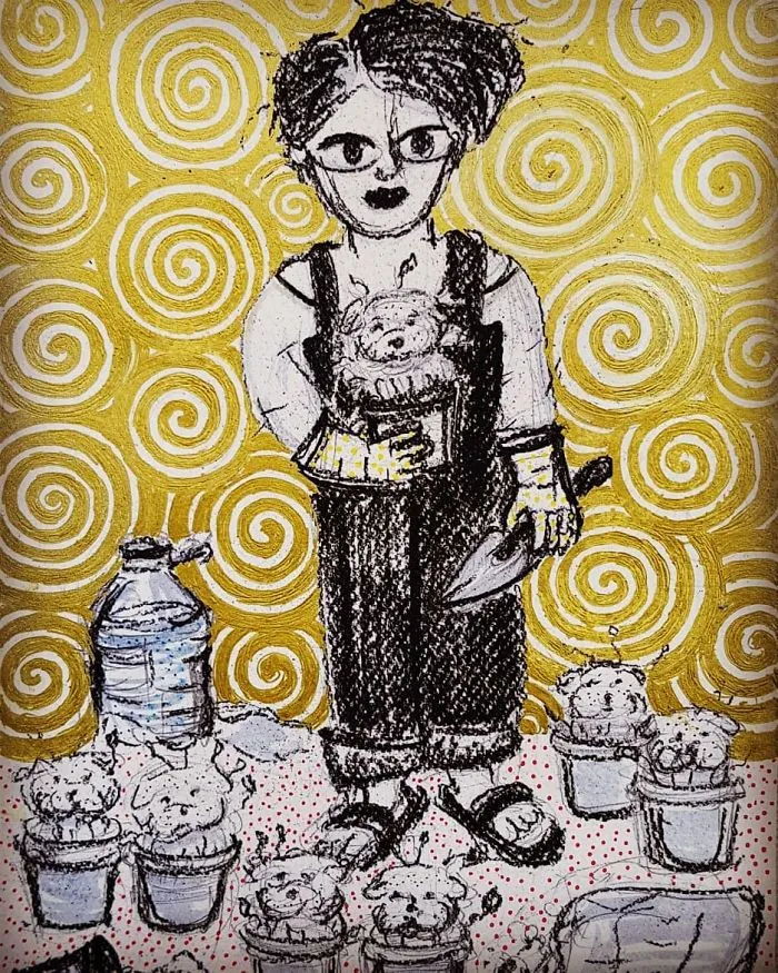 Woman Growing Poodles In Pots