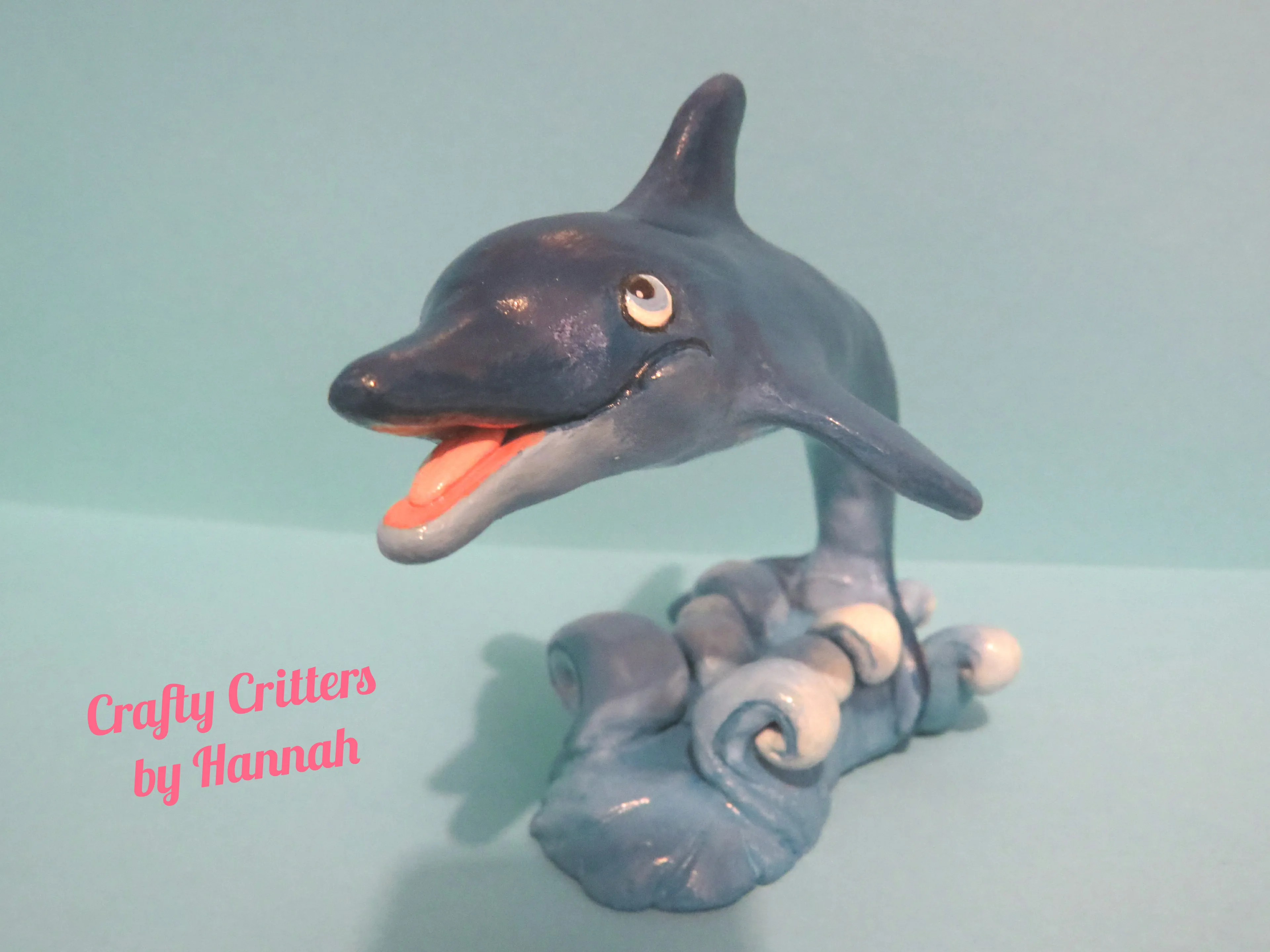 Polymer Clay Handmade Whimsical Dolphin Figurine Ooak