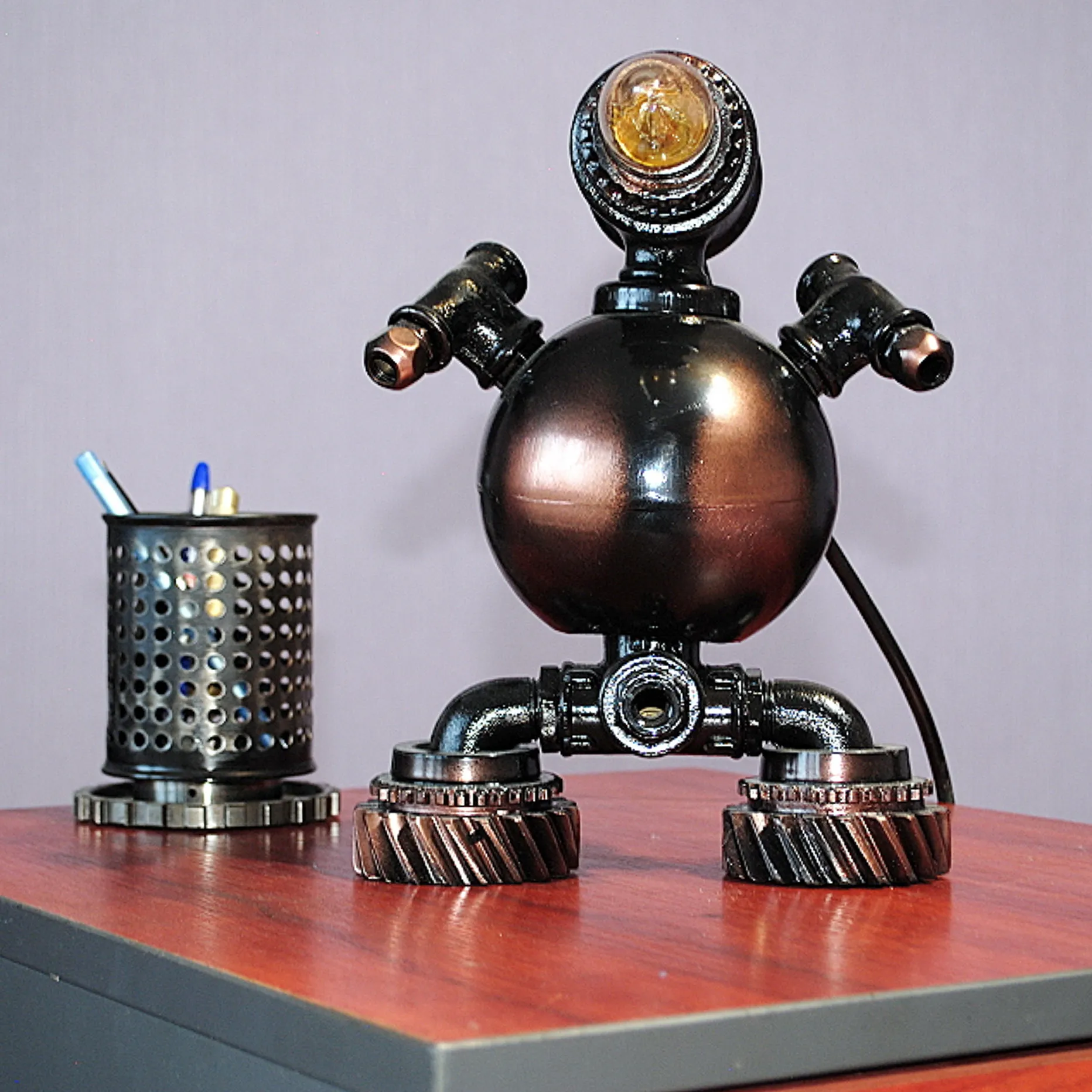 Robot Lamp Edison Robot Lamp Rustic Home Decor Industrial Lighting Steampunk Light Bedside Pipe Lamp Desk Accessories Farmhouse Decor Rustic Lamp Pipe