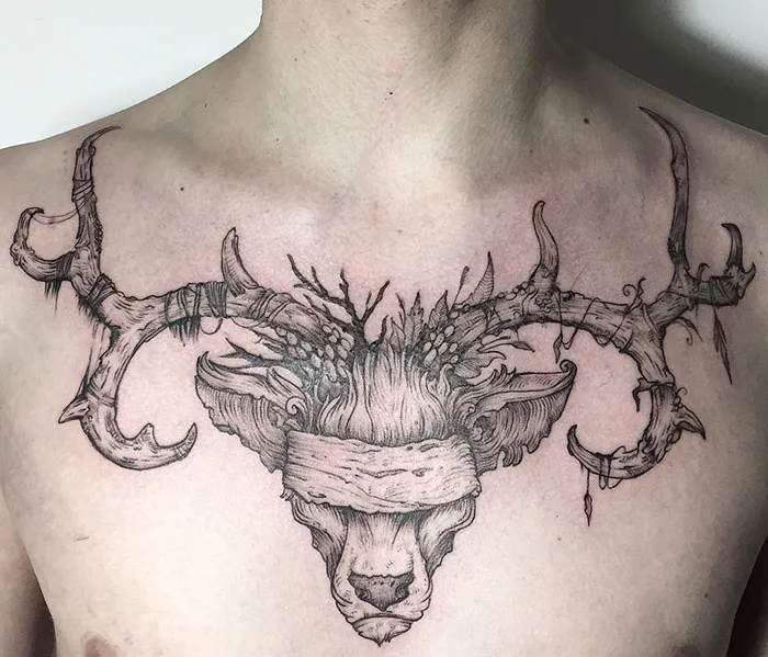 Blind Deer Chest Tattoo