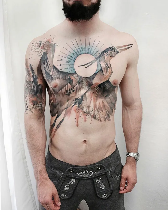Crane Chest Tattoo