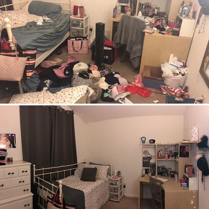 My (19F) Own Depression Nest Before And After. Super Embarrassing But Glad I’m Out Of That Headspace