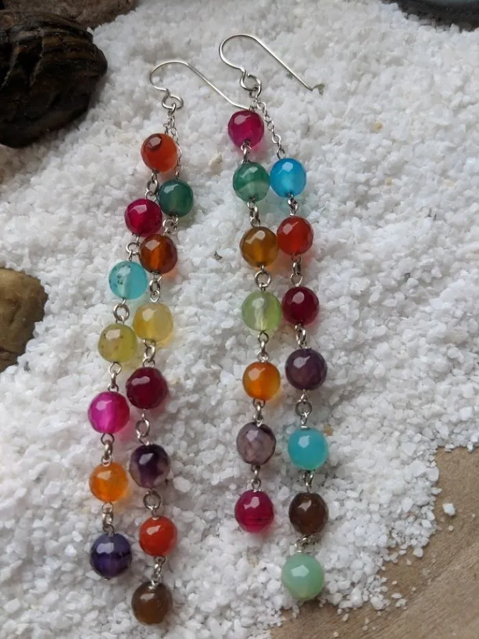 Multicolor Agate Gemstone Earrings With 925 Sterling Silver