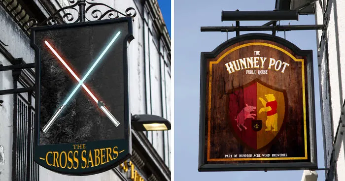 We Illustrated 7 Traditional British Pub Signs That Would Exist If TV & Movies Were Real