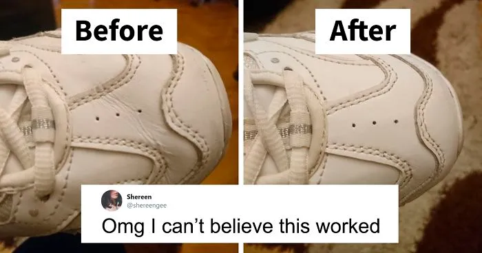 Woman Shows A Method To Remove Creases From Your Sneakers, People Try It And Post Their Before & After Results