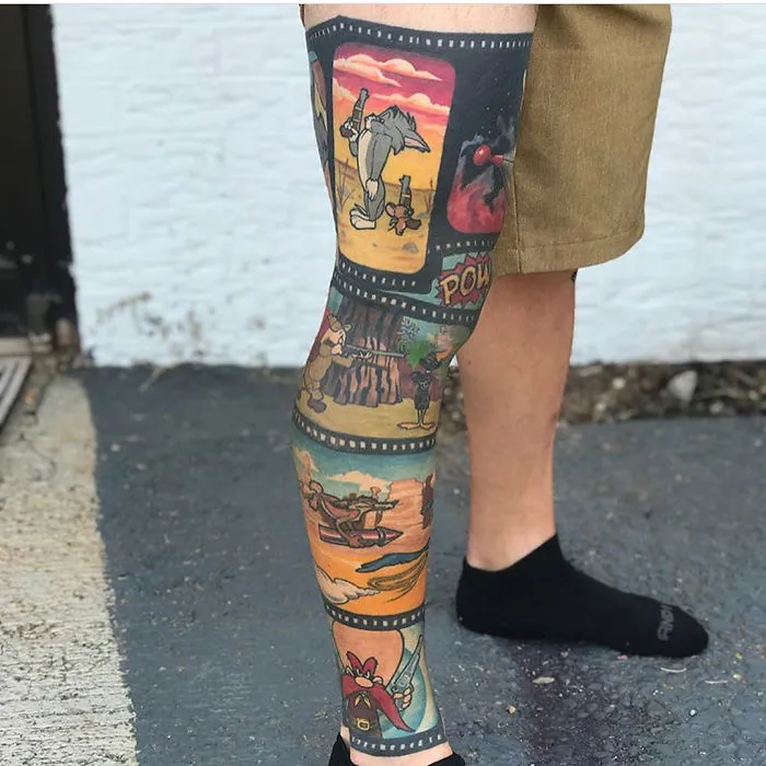 Colored Half Sleeve Tattoo With Cartoons