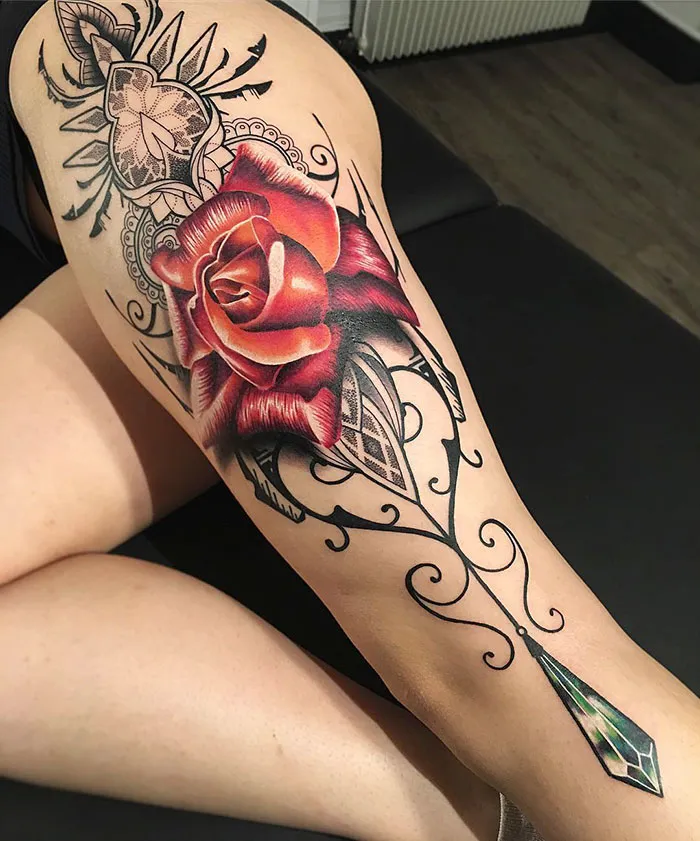  Blossoming Flower on a Thigh Tattoo