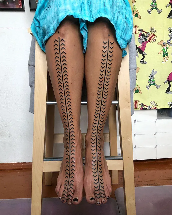 Geometric Illusion Shin Tattoos