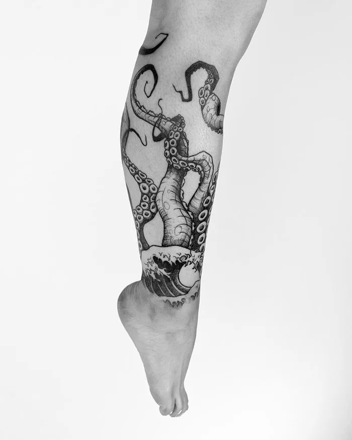 A Kraken Half Leg Tattoo