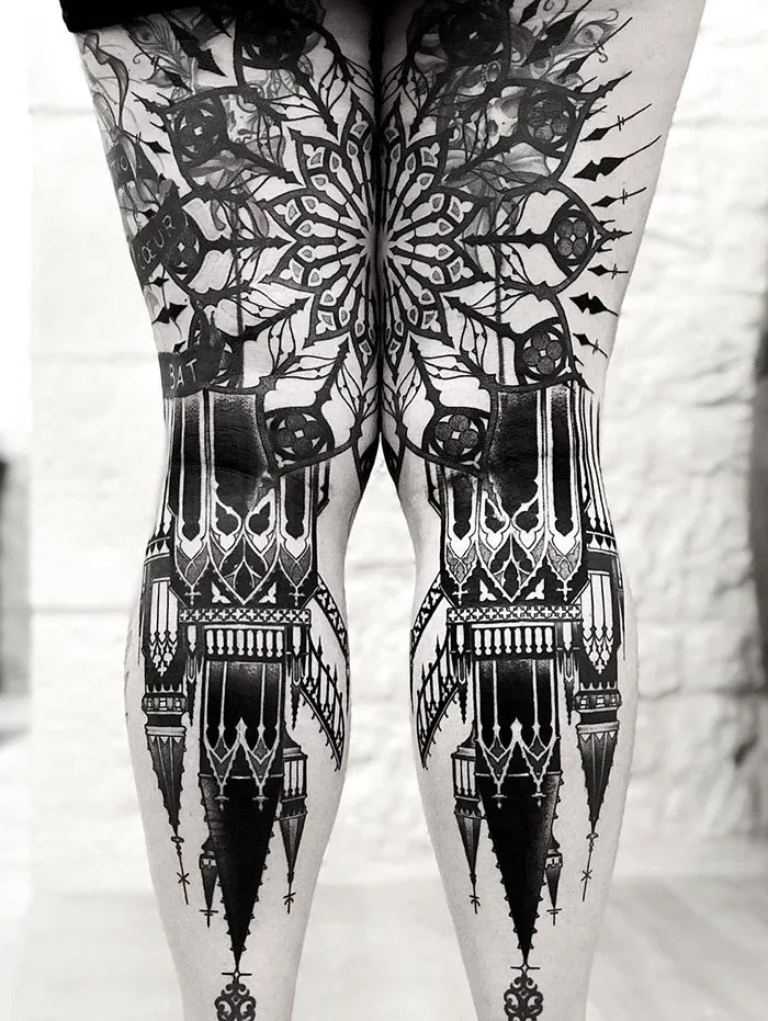 Medieval Art Leg Sleeve Tattoo